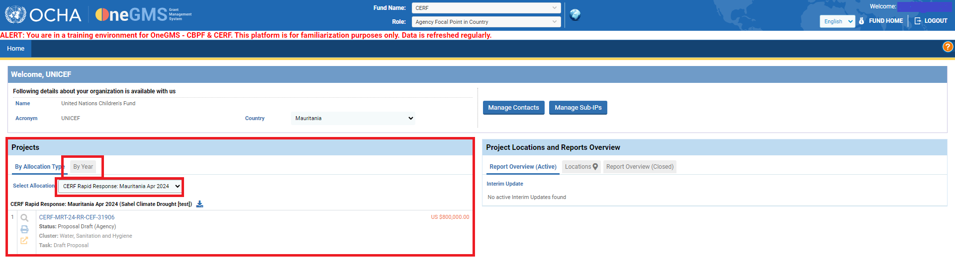 OneGMS - Project Proposal - Accessing a Project from the Agency home landing