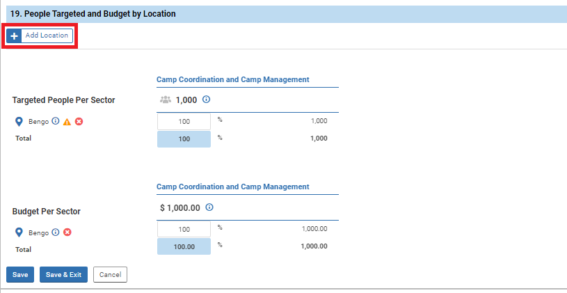 OneGMS - CERF Project Proposal - Locations tab - Add location, config 1