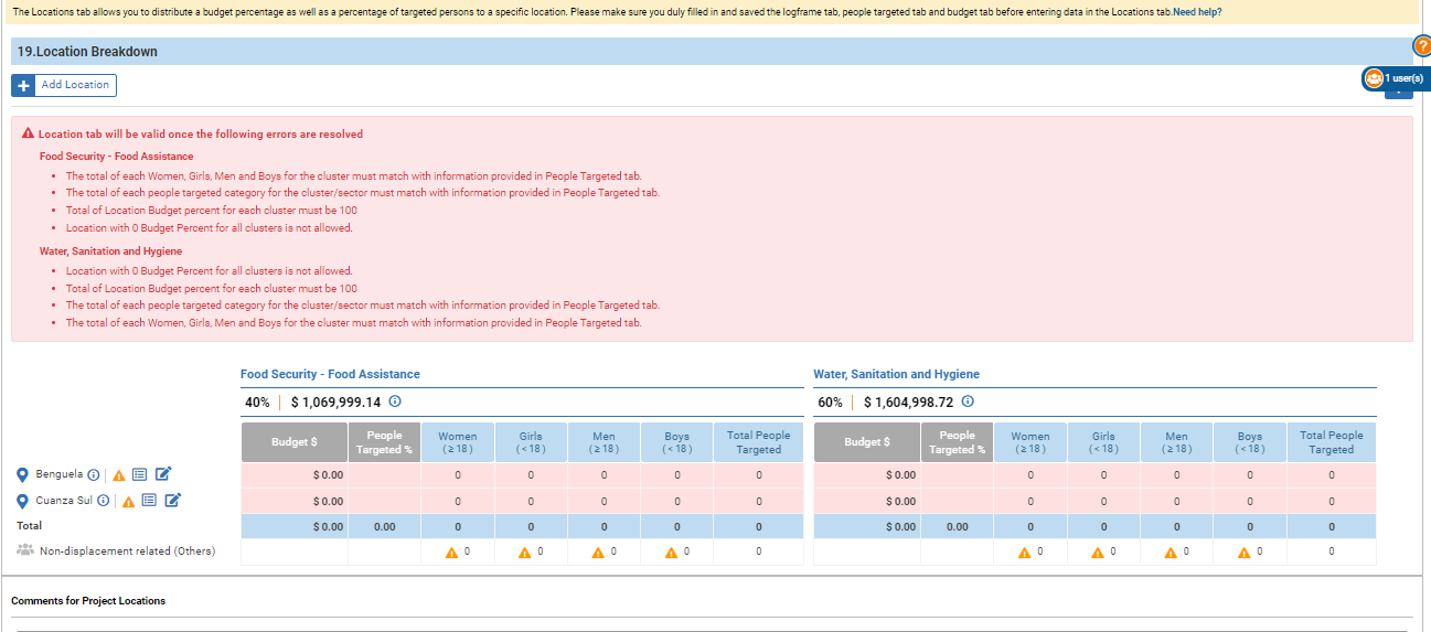 OneGMS - CERF Project Proposal – Locations Tab - 2nd Configuration