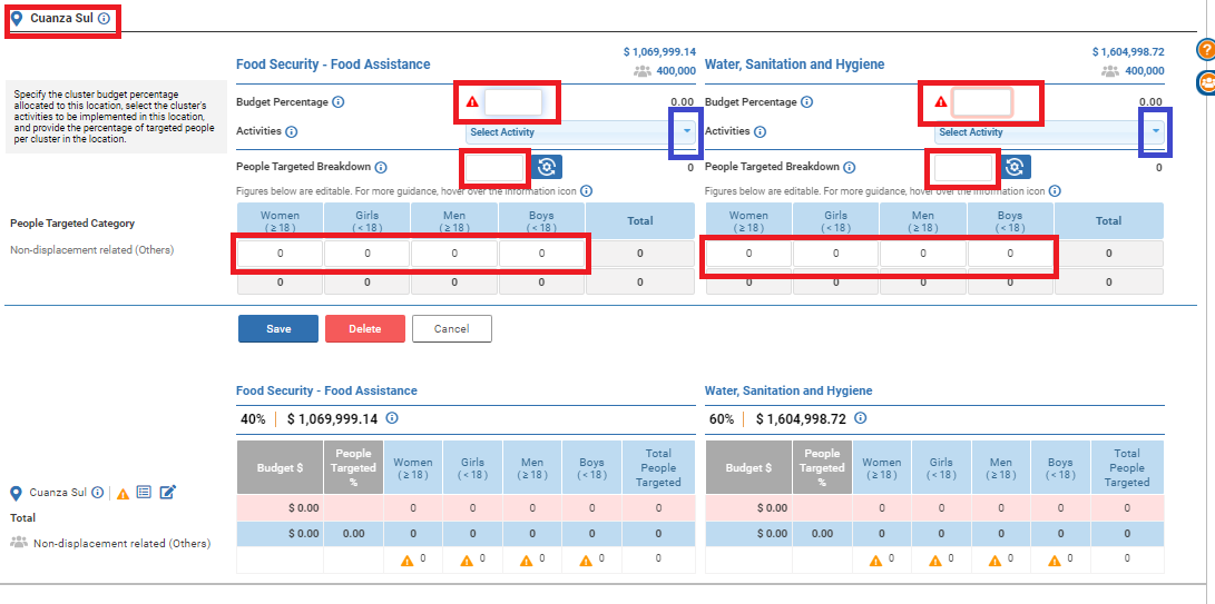 OneGMS - CERF Project Proposal – Locations Tab - Manual data entry