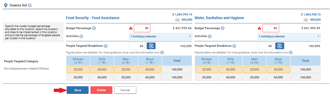 OneGMS - CERF Project Proposal – Locations Tab - Manual data entry Save