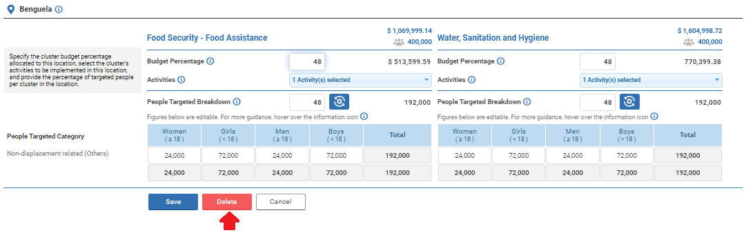 OneGMS - CERF Project Proposal – Locations Tab - Delete a location Step 2