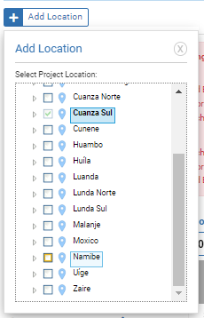 OneGMS - CERF Project Proposal – Locations Tab - Add location dropdown list