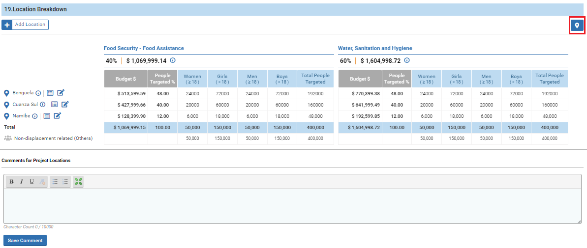 OneGMS - CERF Project Proposal – Locations Tab - Map View 1