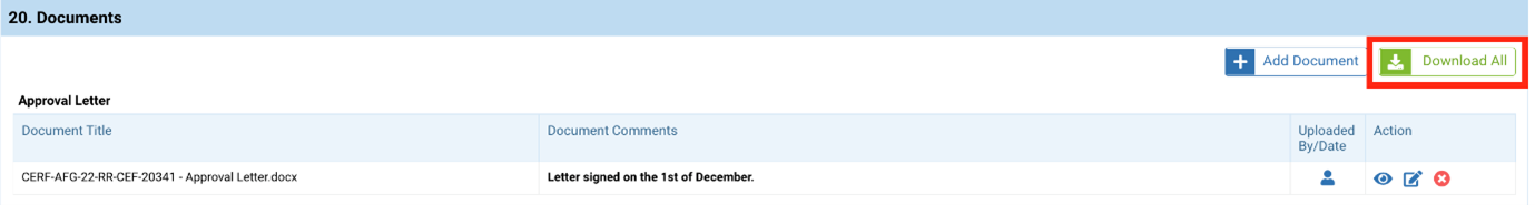 OneGMS - CERF Project Proposal - Documents Tab - Download All Button