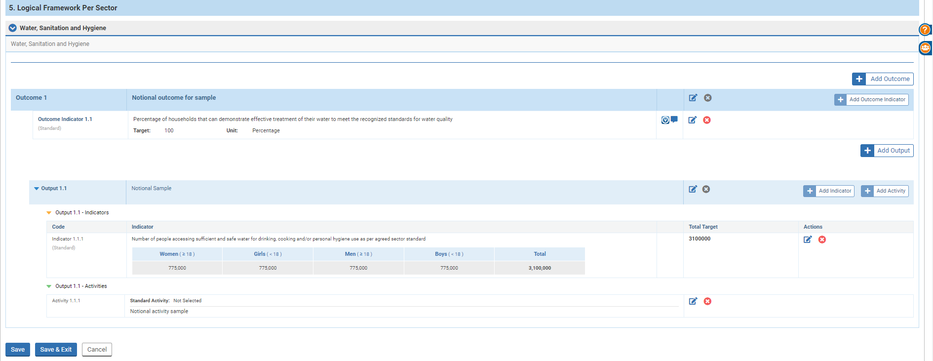 OneGMS - CERF Project Proposal - Log Frame tab - Completed Log Frame