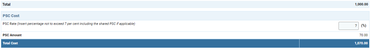 OneGMS - Budget Tab - Project Support Cost (PSC)