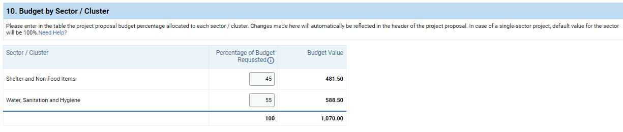 OneGMS - Budget Tab - Budget by Sector