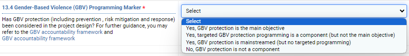 OneGMS - Programming Tab - Gender-Based Violence (GBV) Programming Marker