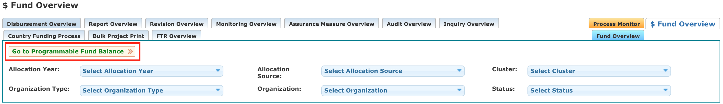 The Go to Programmable Fund Balance button is located on top left of the tab.